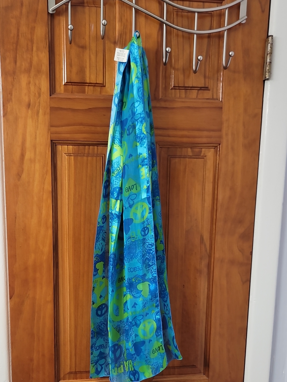 Peace Sign Blue and Green Patterned Accent Scarf